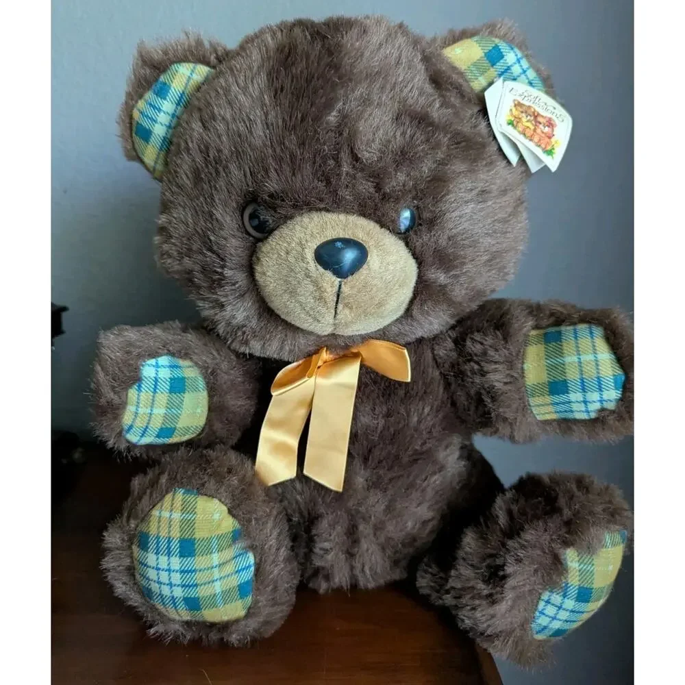 Vtg Dan Dee Soft Expressions Teddy Bear Plush Brown Plaid Paws Bow NWT 16